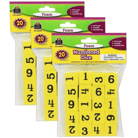 TEACHER CREATED RESOURCES Foam Numbered Dice (1-6), 20 Pieces, PK3 TCR20604